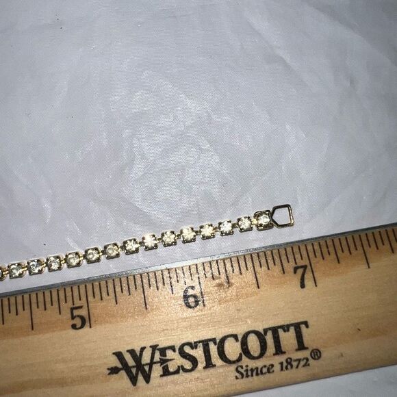 Vintage Gold Tone Prong Set Rhinestone Tennis Bracelet - Picture 5 of 5